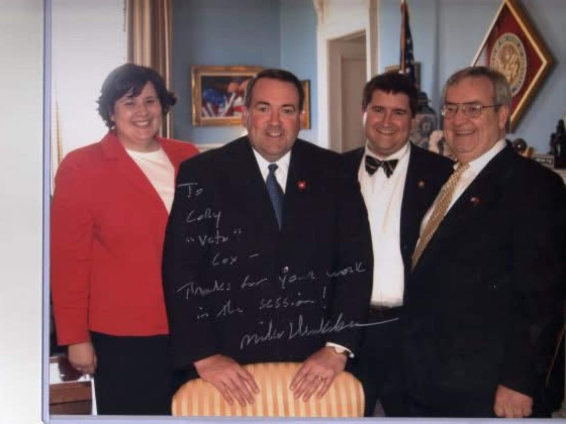 Signed photo from Governor Mike Huckabee to Cory Cox in the Governor's Office