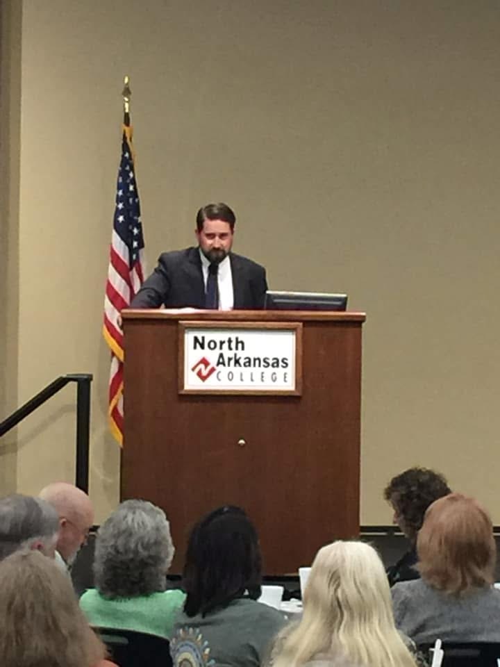 Cory Cox speaking at North Arkansas College
